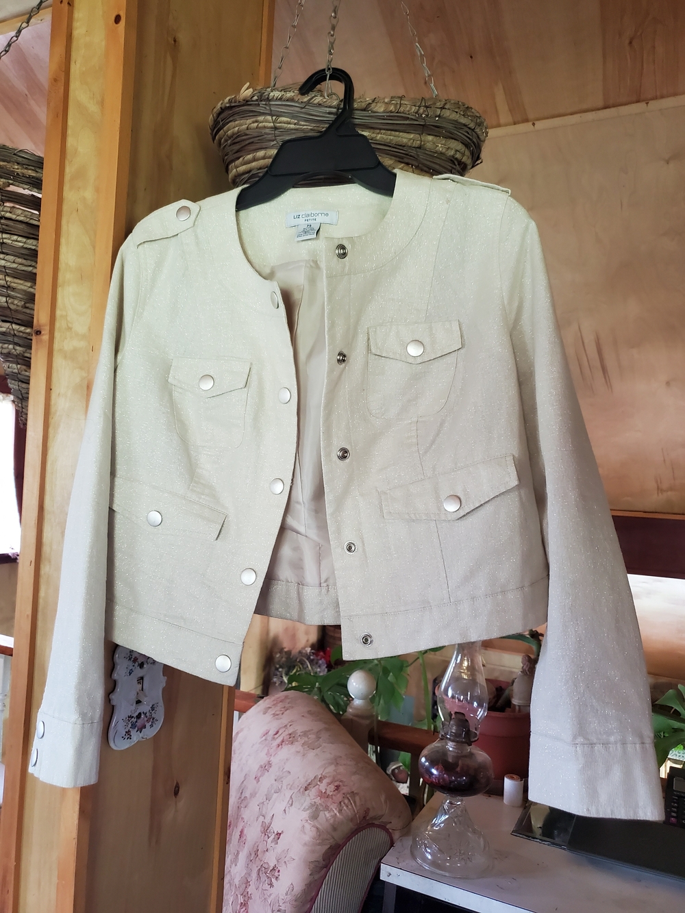 Liz Claiborne Ivory Cropped Button-Front Jacket